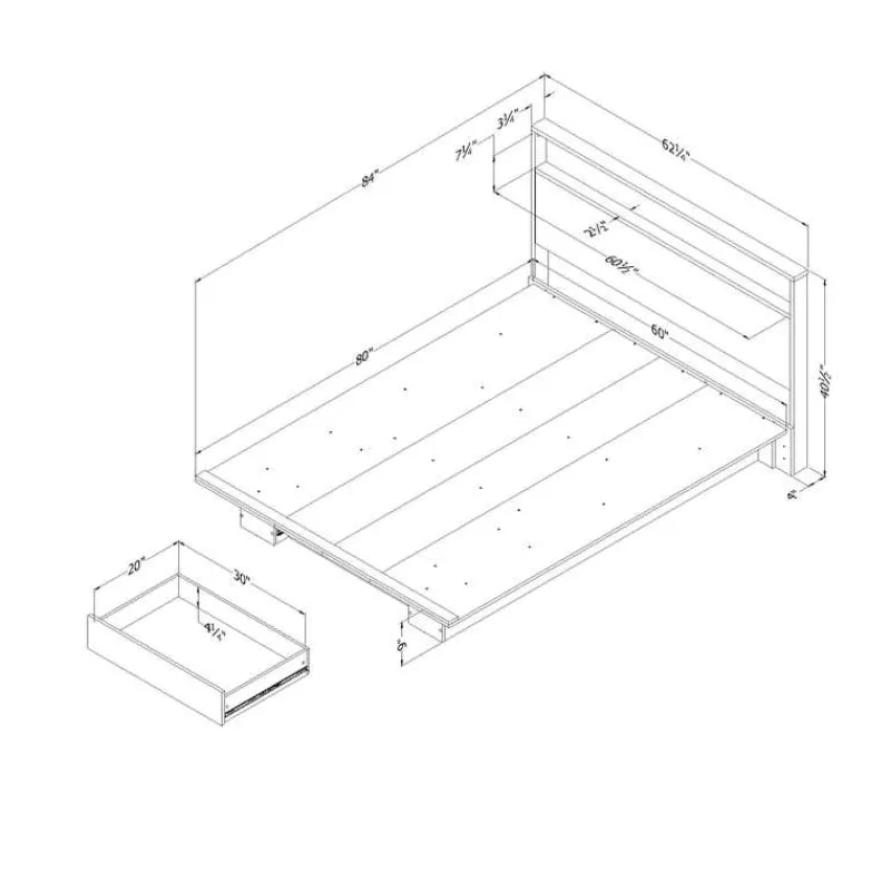 Meubles South Shore Full/Queen Platform Bed with Headboard (54"/60") - South Shore
