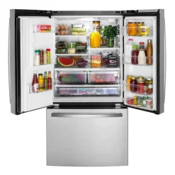 GE Appliances GE 25.6 Cu Ft 36 In Refrigerator Bottom Freezer, French door - GFE26JYMFS