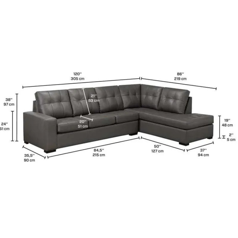 Sofa By Fancy Genuine Leather Loveseat Sectional - Right-Side Chaise