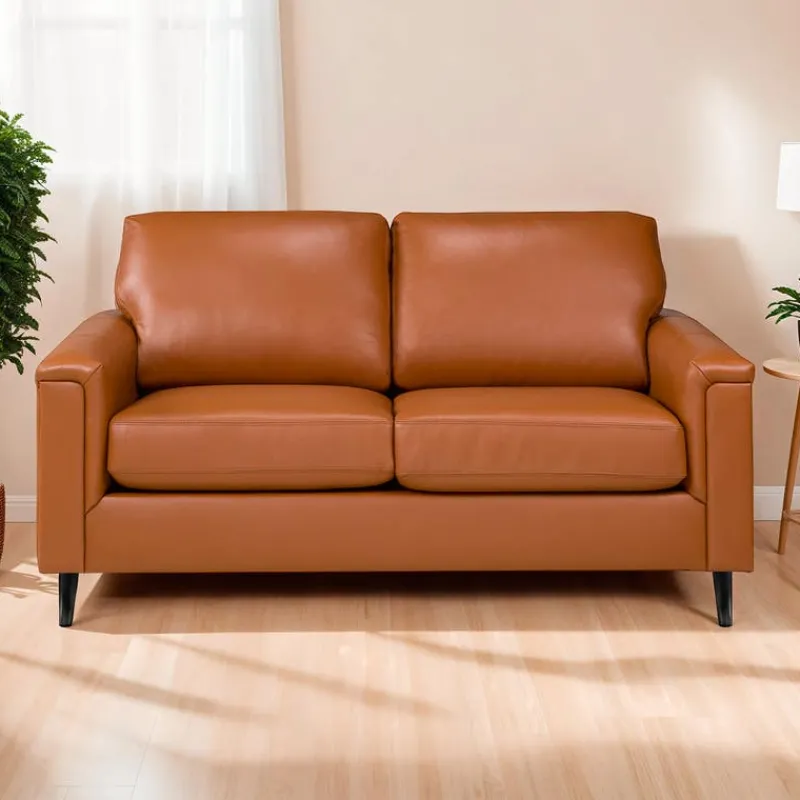 Sofa By Fancy Genuine Leather Loveseat - Cognac