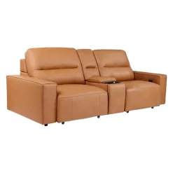 Genuine Leather Modular Loveseat with Power Sliding Seats and Media Console - 3 pcs