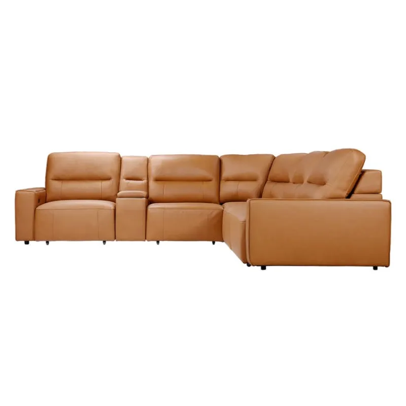 Genuine Leather Modular Sectional with Power Sliding Seats and Media Console - 6 pcs