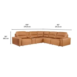Genuine Leather Modular Sectional with Power Sliding Seats and Media Console - 6 pcs