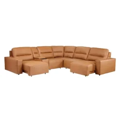 Genuine Leather Modular Sectional with Power Sliding Seats and Media Console - 6 pcs