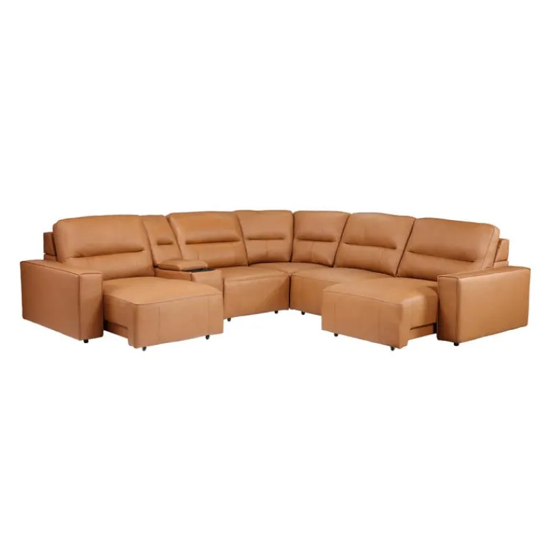 Genuine Leather Modular Sectional with Power Sliding Seats and Media Console - 6 pcs