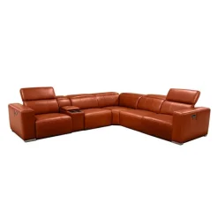 HTL Genuine Leather Power Modular Reclining Sectional with Adjustable Headrests – 6 pcs