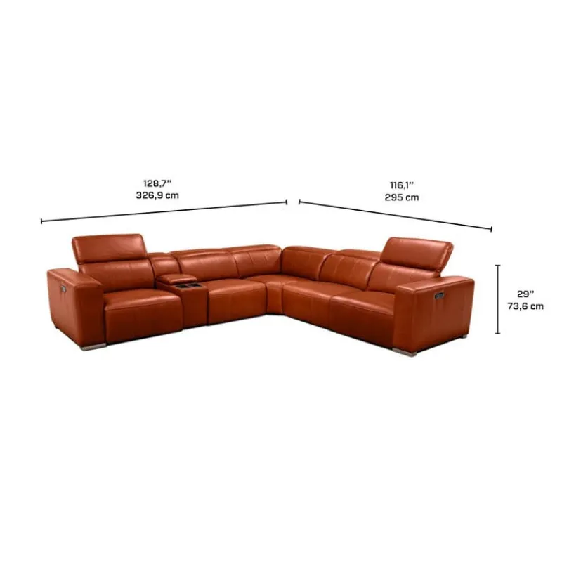 HTL Genuine Leather Power Modular Reclining Sectional with Adjustable Headrests – 6 pcs