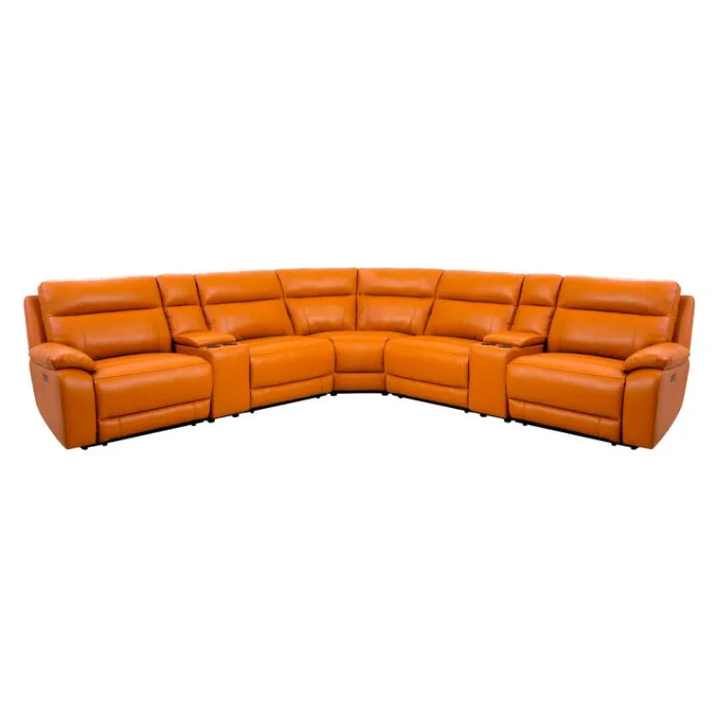 Genuine Leather Power Modular Reclining Sectional with 2 Consoles - 7 pcs