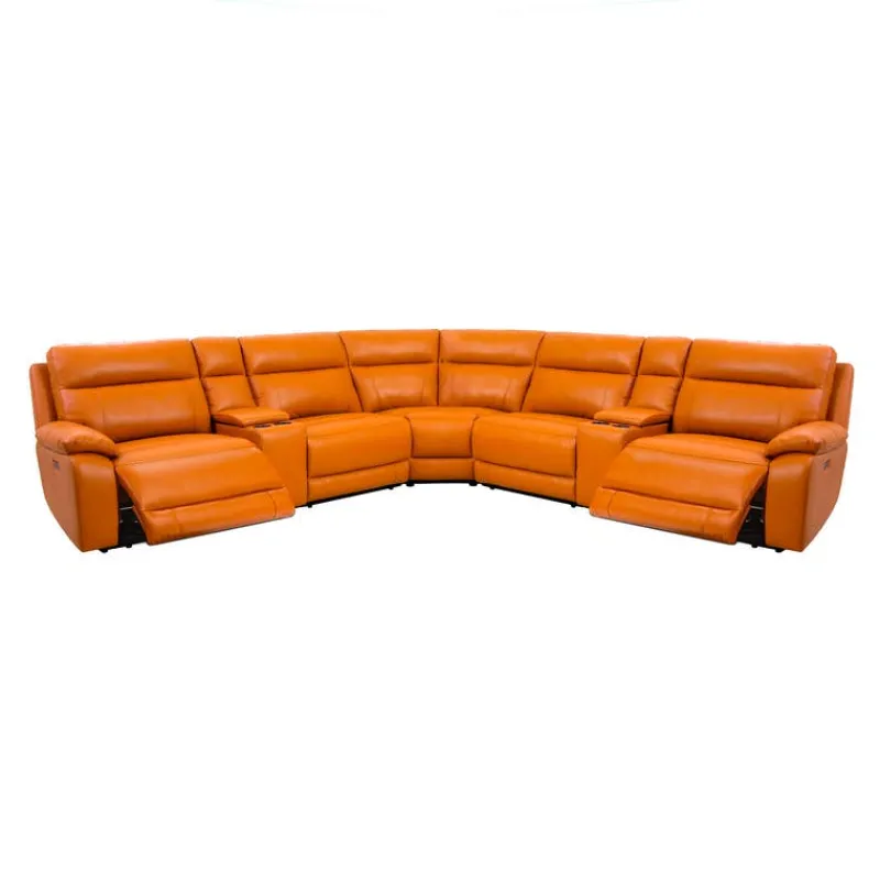 Genuine Leather Power Modular Reclining Sectional with 2 Consoles - 7 pcs