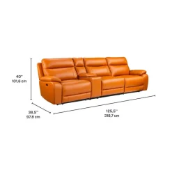 Genuine Leather Power Modular Reclining Sofa with Console - 4 pcs