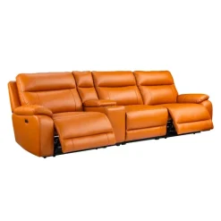 Genuine Leather Power Modular Reclining Sofa with Console - 4 pcs