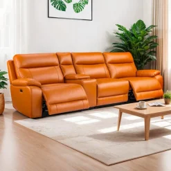 Genuine Leather Power Modular Reclining Sofa with Console - 4 pcs