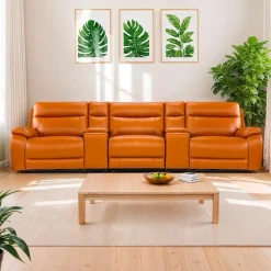 Genuine Leather Power Modular Reclining Sofa with 2 Consoles - 5 pcs