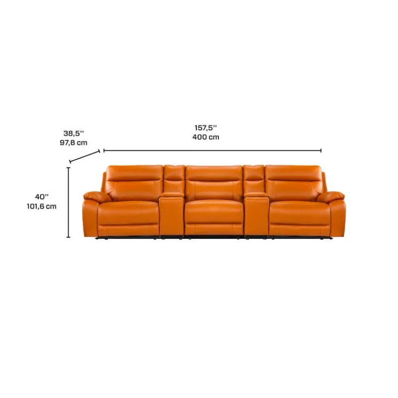 Genuine Leather Power Modular Reclining Sofa with 2 Consoles - 5 pcs