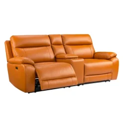 Genuine Leather Power Modular Reclining Loveseat with Console - 3 pcs
