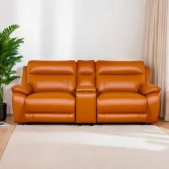 Genuine Leather Power Modular Reclining Loveseat with Console - 3 pcs
