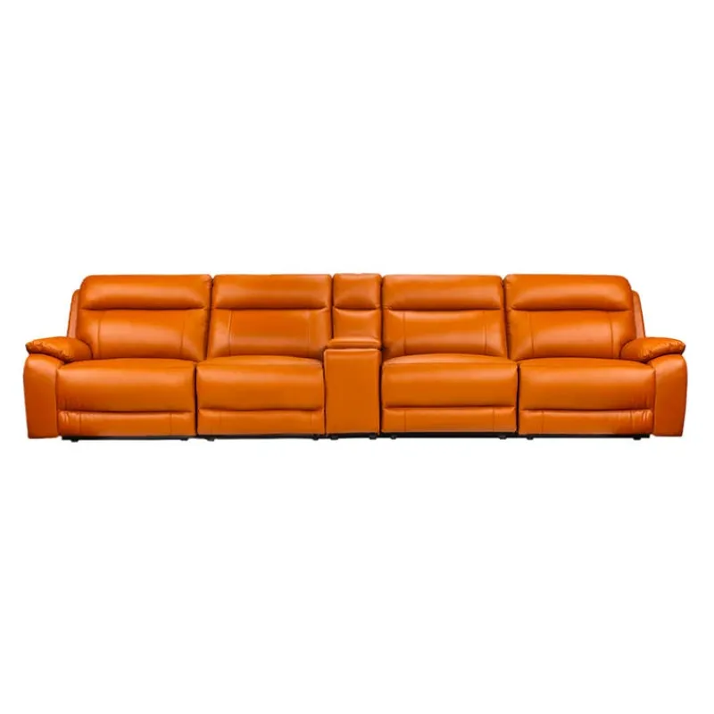 Genuine Leather Power Modular Reclining Sofa with Console - 5 pcs