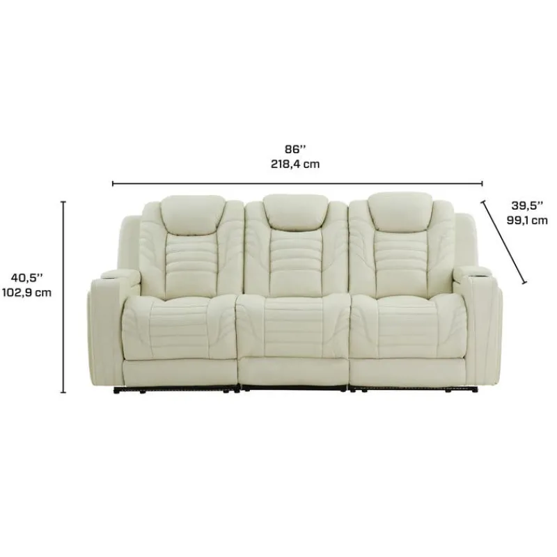 Genuine Leather Power Modular Reclining Sofa with Power Headrests, Drop-Down Backrest, and LED Lighting – 3 pcs