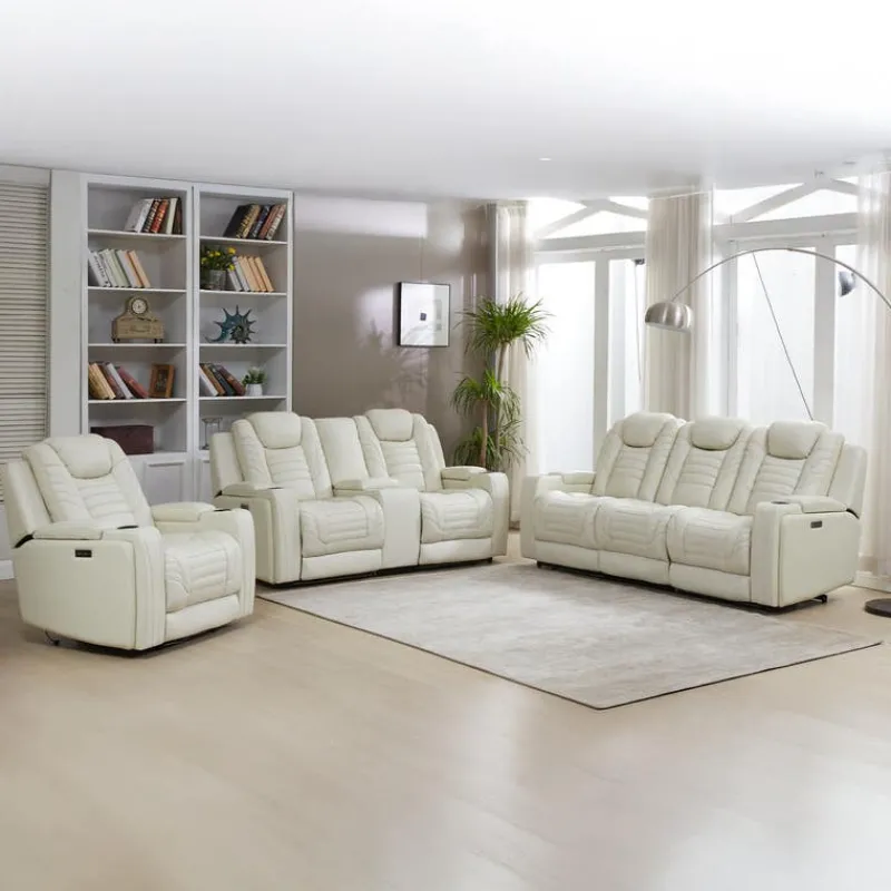 Genuine Leather Power Modular Reclining Sofa with Power Headrests, Drop-Down Backrest, and LED Lighting – 3 pcs