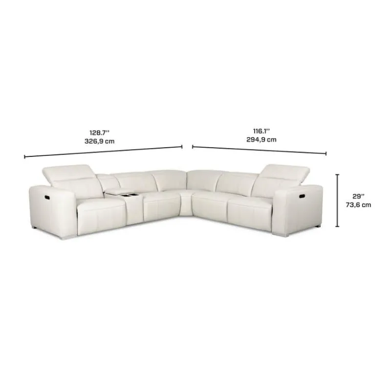 HTL Genuine Leather Power Modular Reclining Sectional with Adjustable Headrests – 6 pcs