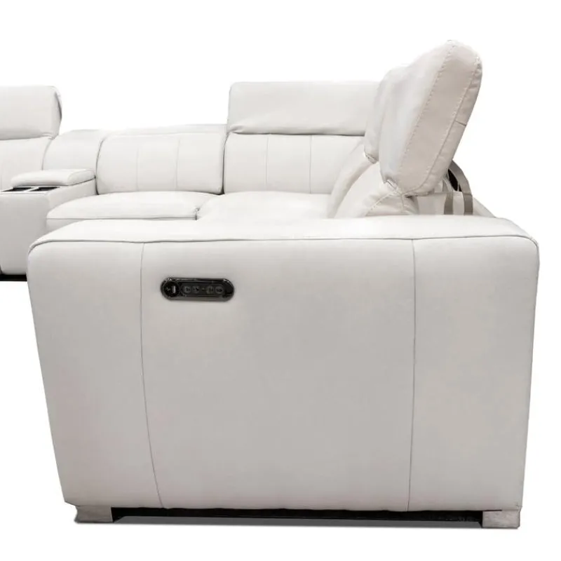 HTL Genuine Leather Power Modular Reclining Sectional with Adjustable Headrests – 6 pcs
