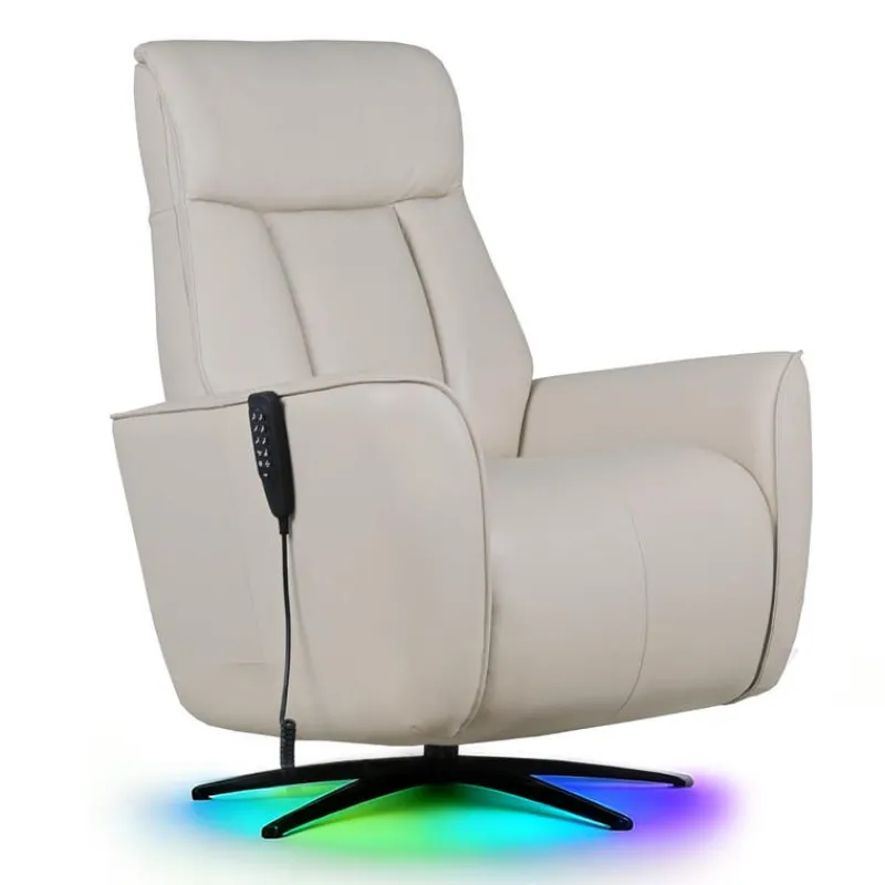Genuine Leather Power Recliner and Swivel Chair with 4 Motors, Massage, Built-In Speakers, and LED Lighting