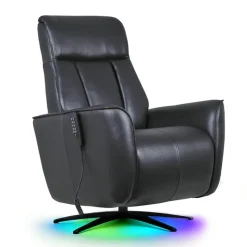 Genuine Leather Power Recliner and Swivel Chair with 4 Motors, Massage, Built-In Speakers, and LED Lighting
