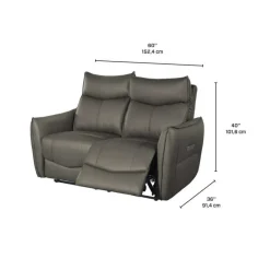 Genuine Leather Power Reclining Loveseat with 3 Motors - Headrest, Footrest & Lumbar Support