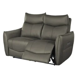 Genuine Leather Power Reclining Loveseat with 3 Motors - Headrest, Footrest & Lumbar Support