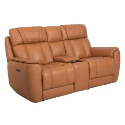Genuine Leather Power Reclining Modular Loveseat with Adjustable Headrests, Console and Retractable Cup Holders - 3 pcs