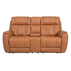 Genuine Leather Power Reclining Modular Loveseat with Adjustable Headrests, Console and Retractable Cup Holders - 3 pcs
