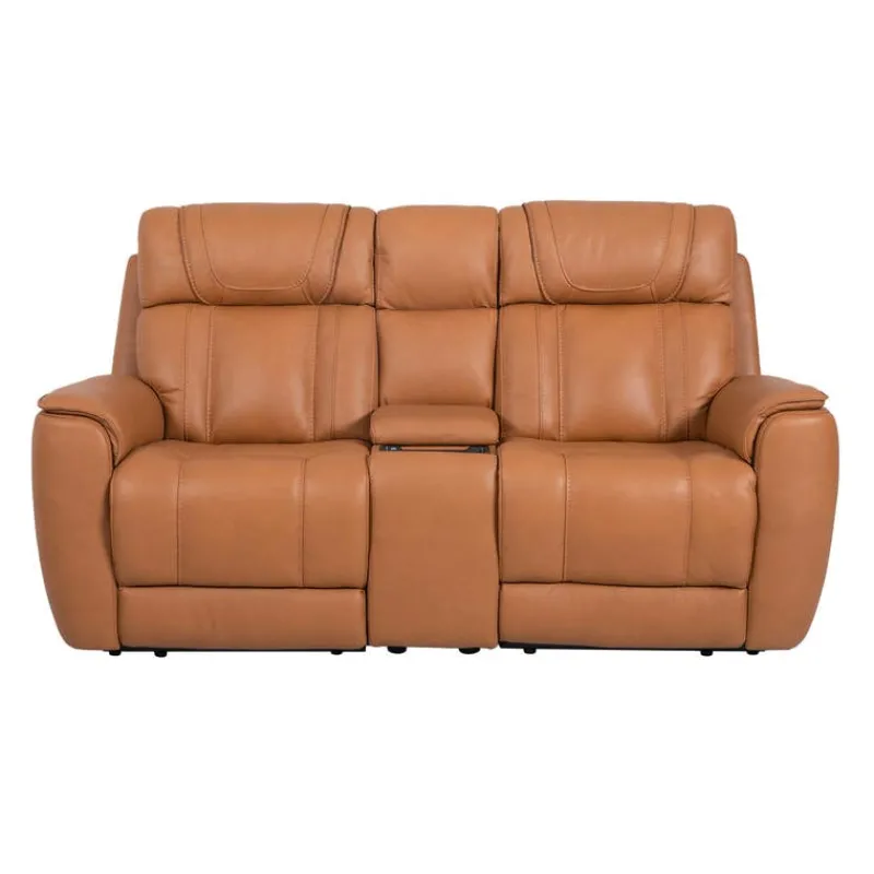 Genuine Leather Power Reclining Modular Loveseat with Adjustable Headrests, Console and Retractable Cup Holders - 3 pcs
