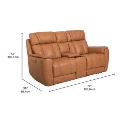 Genuine Leather Power Reclining Modular Loveseat with Adjustable Headrests, Console and Retractable Cup Holders - 3 pcs