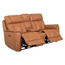 Genuine Leather Power Reclining Modular Loveseat with Adjustable Headrests, Console and Retractable Cup Holders - 3 pcs