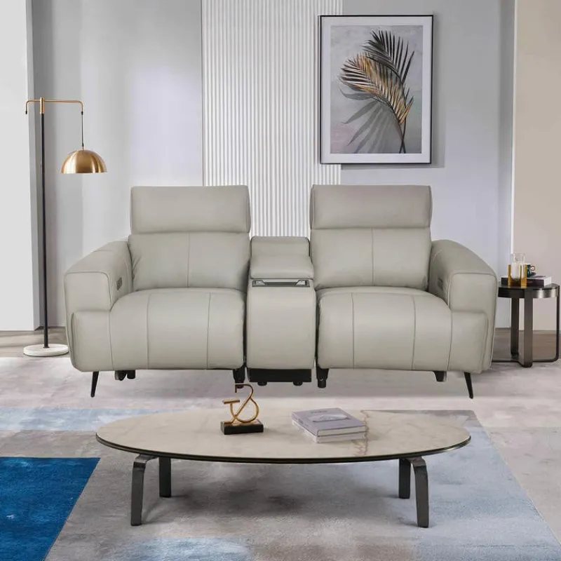 Genuine Leather Power Reclining Loveseat with Console