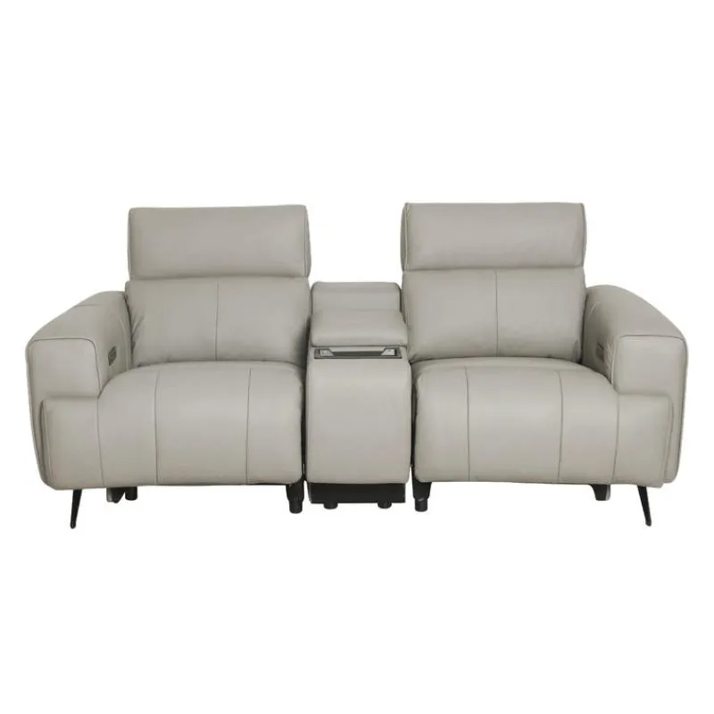 Genuine Leather Power Reclining Loveseat with Console