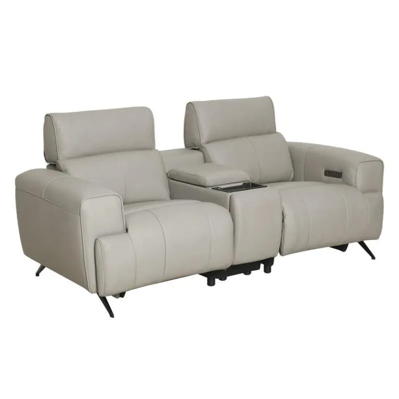 Genuine Leather Power Reclining Loveseat with Console