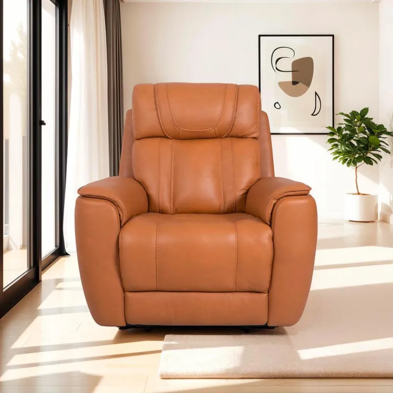 Genuine Leather Power Recliner with Adjustable Headrest