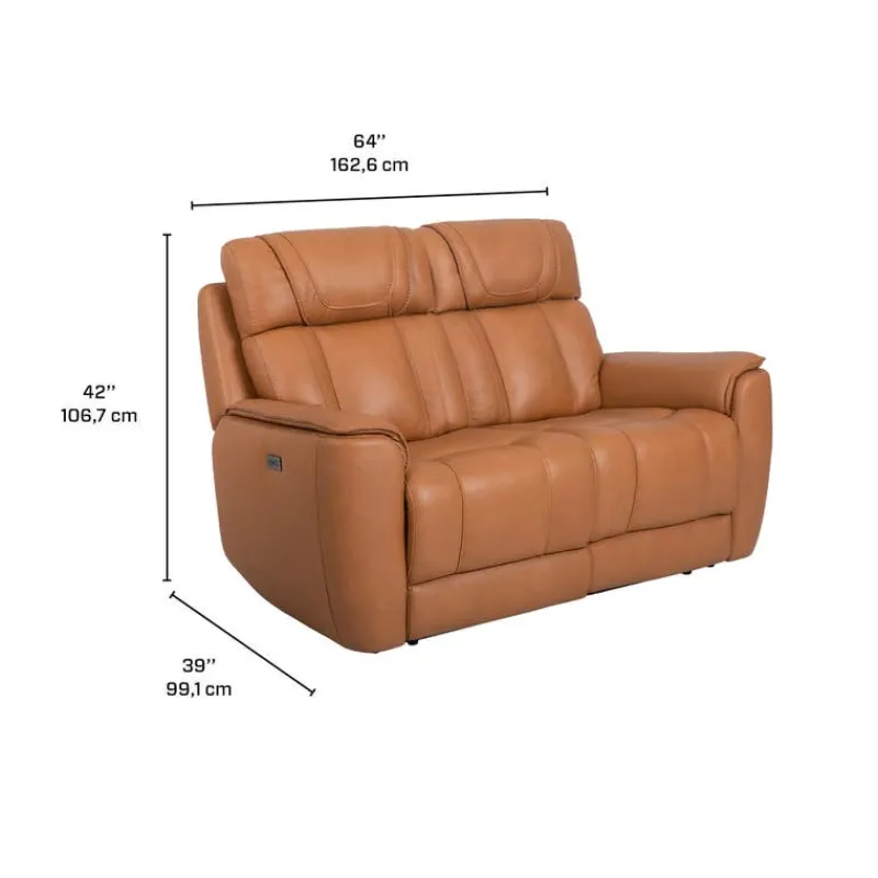 Genuine Leather Power Reclining Modular Loveseat with Adjustable Headrests - 2 pcs