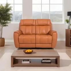 Genuine Leather Power Reclining Modular Loveseat with Adjustable Headrests - 2 pcs