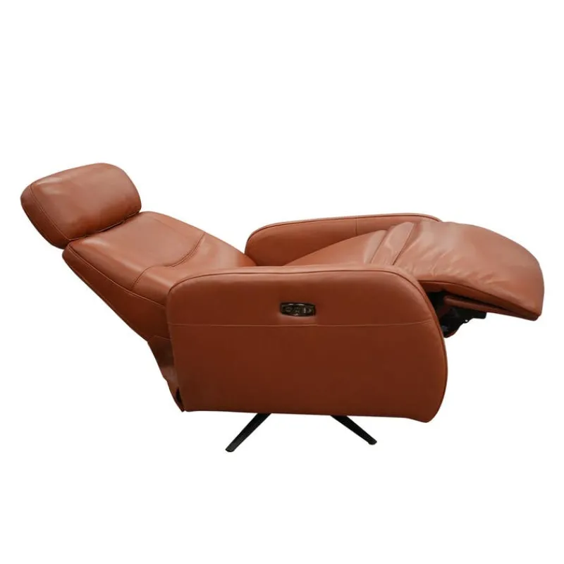 HTL Genuine Leather Power Swivel Recliner with Adjustable Headrest –