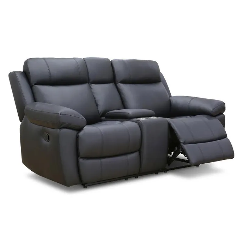 Genuine Leather Reclining Loveseat with Console