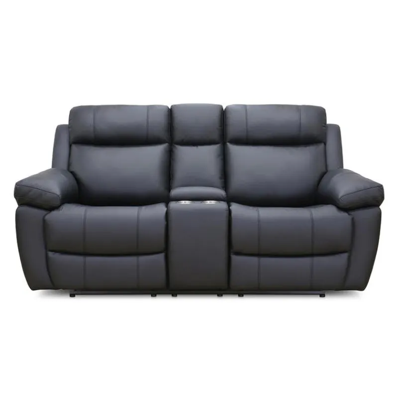 Genuine Leather Reclining Loveseat with Console