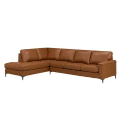 Sofa By Fancy Genuine Leather Sectional with Left-Side Chaise - Cognac