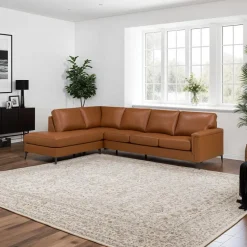 Sofa By Fancy Genuine Leather Sectional with Left-Side Chaise - Cognac