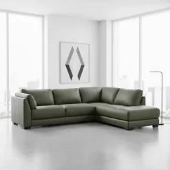 HTL Genuine Leather Sectional with Right-Side Extra Seat
