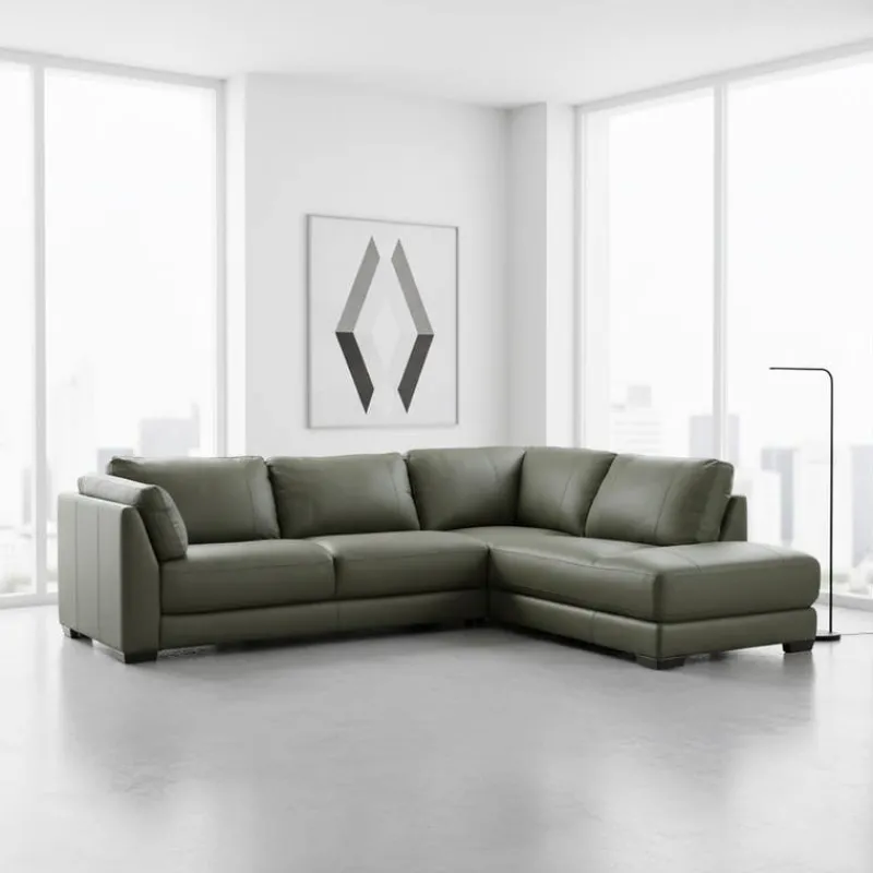 HTL Genuine Leather Sectional with Right-Side Extra Seat