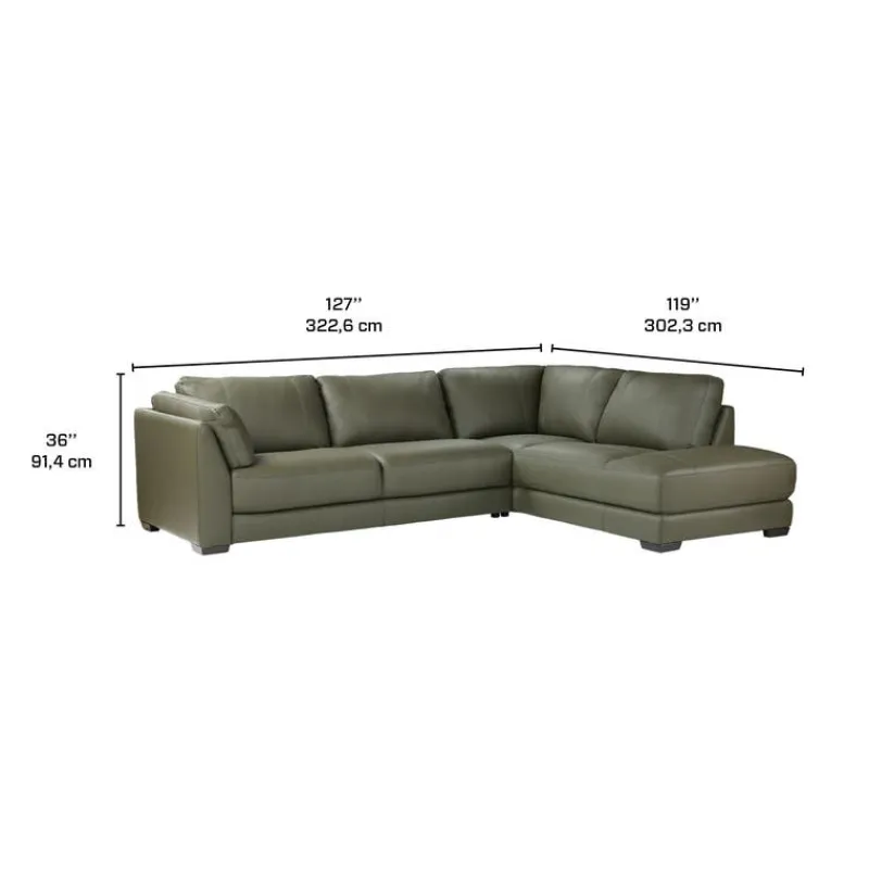 HTL Genuine Leather Sectional with Right-Side Extra Seat