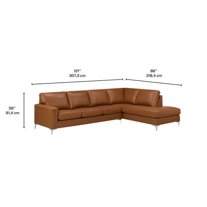 Sofa By Fancy Genuine Leather Sectional with Right-Side Chaise - Cognac