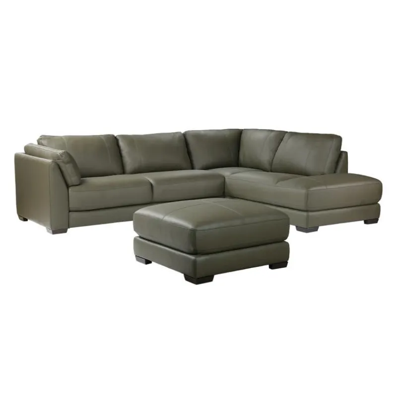 HTL Genuine Leather Sectional with Right-Side Extra Seat and Matching Ottoman